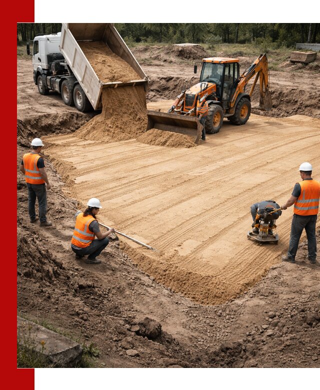 Устройство песчаной подушки для фундаментов и дорог в Партизанске